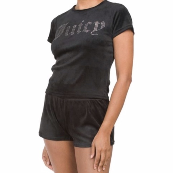 Juicy Couture Velour Rhinestone Spell Out Tee Black Large - Picture 15 of 17